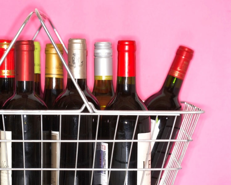 Wine bottles in a basket